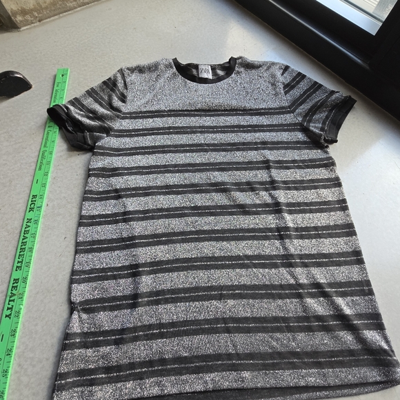 Zara Black and Gray Striped Tee size L - Picture 1 of 3